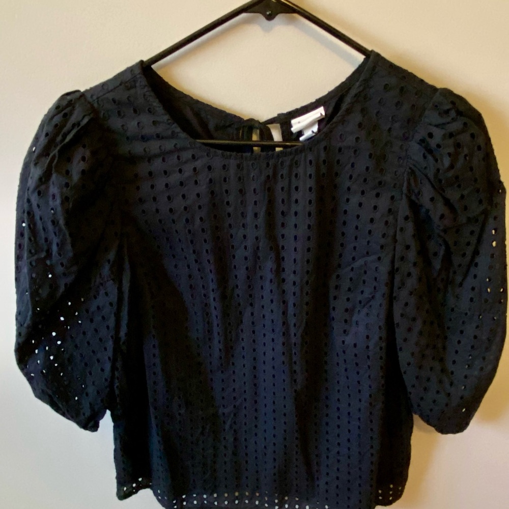 A New Day Black Eyelet Puff Sleeve Top